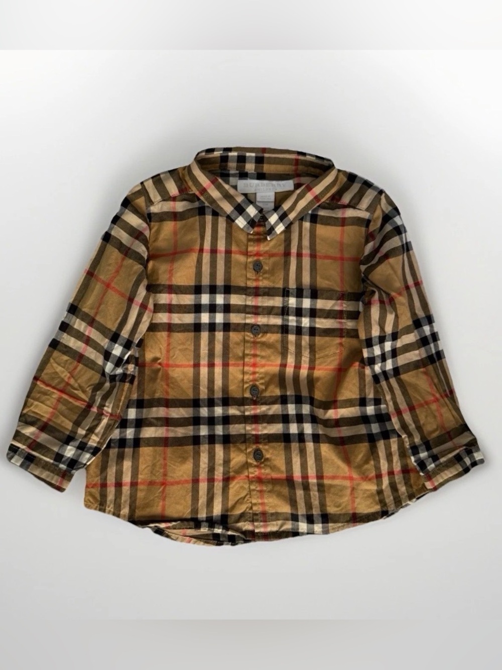 Burberry Nova Check Plaid Beige Unisex Baby Button-Up Shirt 12M Cotton